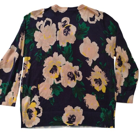 Banana Republic Floral Cardigan M Lightweight Cotton Blend Peach Navy Sweater - Picture 6 of 8